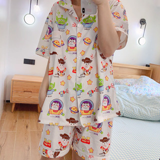 三眼仔睡衣女 夏天卡通ins風玩具總動員印花韓版薄款短袖家居套裝
