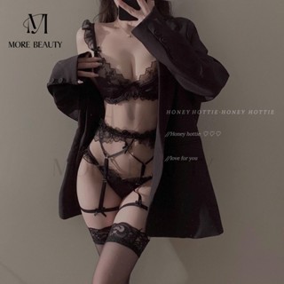 MORE BEAUTY 浪漫無價 法式內衣性感超薄蕾絲內衣網紗bra 吊帶腿環 內衣套裝