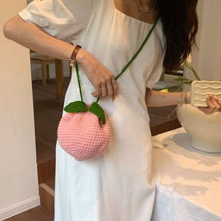 成品手工編織diy個性斜揹包可愛少女毛線水蜜桃包#成品手工編織diy個性斜揹包可愛少女毛線水蜜桃包包小挎包