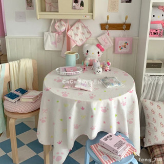 🚚臺灣出貨🎭 ins貓爪蝴蝶結桌布 少女心書桌茶几餐桌防塵布 圓桌氛圍感裝飾蓋布 卓巾 茶几布 化妝桌布 野餐墊