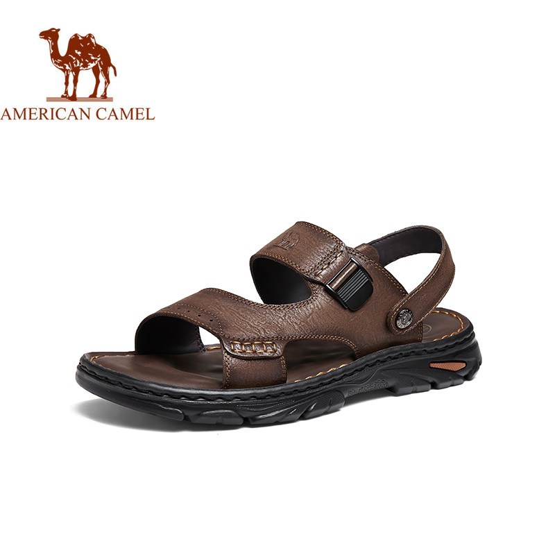 AMERICAN CAMEL 男士真皮涼鞋 – 透氣商務休閒涼鞋