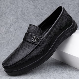 現貨# 皮鞋男 樂福鞋男 真皮男鞋夏季新款男士休閒皮鞋男真皮軟底頭層牛皮一腳蹬爸爸鞋子