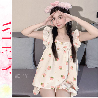 🌸WIE' Y🌸「韓國家居服」兩件式睡衣 吊帶短袖卡通日系風居家服 泡泡棉睡衣女 可愛睡衣 棉質睡衣 睡衣套裝 女生睡衣