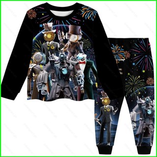 YB1 2PCS/set SKIBIDI TOILET 卡通兒童衣服長袖褲子cosplay布睡衣T恤BY1
