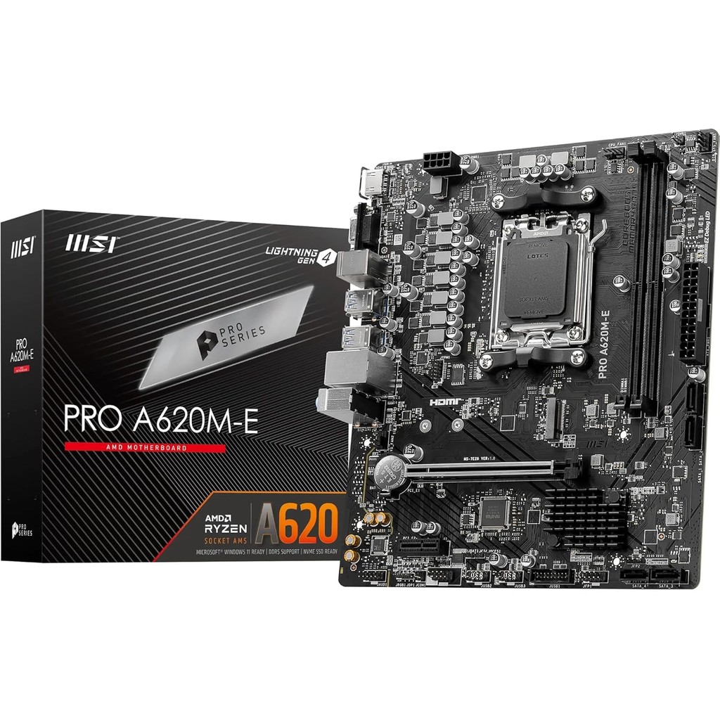 微星 PRO A620M-E 主闆，Micro-ATX - 支持 AMD Ryzen 7000 係列處理器，AM5 -