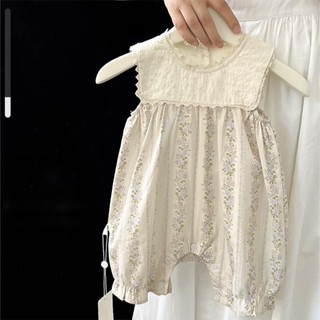 【店鋪熱銷】韓式寶寶夏季連體衣超洋氣碎花背心爬爬服薄款嬰兒衣服夏天外出服