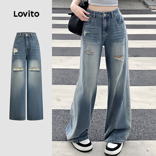 Lovito 女款休閒素色拉鍊羈扣口袋牛仔褲 L128ED572