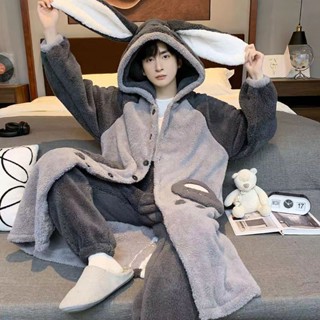 龍貓珊瑚絨睡衣男保暖家居服套連帽可外穿龍貓珊瑚絨睡衣男保暖家居服套連帽中可外穿