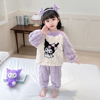 【HY】90-160 兒童毛絨套裝 兒童加厚睡衣兩件套 女童珊瑚絨卡通冬裝