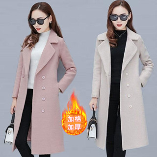 【 不起球 】 春秋 冬季 保暖 毛呢 外套 女 中長款 簡約 長袖 女 毛呢大衣 長款