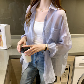 【風尚漫步衣櫥~襯衫】夏裝新款透氣雪紡小外套 防曬外套女 ins襯衫2025韓版寬鬆中長款上衣%