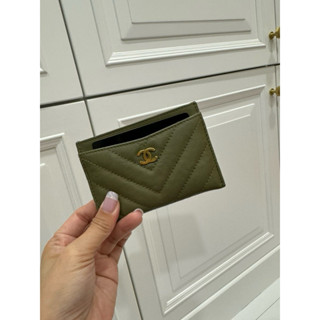 chanel 香奈兒 金釦 抹茶綠 卡片套 卡夾 皮夾 卡包 明片夾 信用卡卡夾