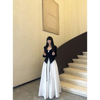 毛織開衫外套女秋季長袖寬鬆慵懶外搭上衣氣質中長款連衣裙套裝