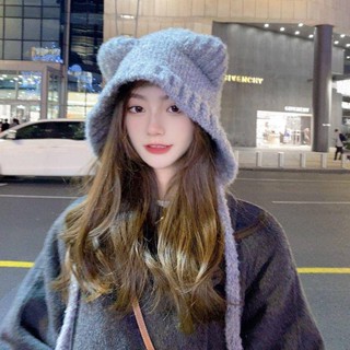 可愛小熊帽子冬季女針織毛線加厚保暖護耳朵學生盆帽韓版日系百搭毛帽 針織帽 護耳帽 帽子女 雪地帽 可愛帽子 冬天帽子
