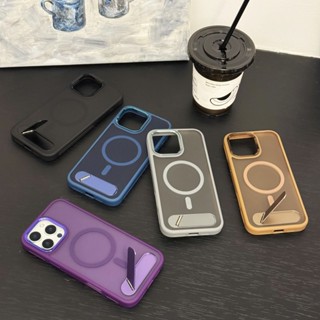 適用於 iPhone 11 12 13 14 15 16 Pro Max Plus 外殼的金屬折疊支架防指紋磁吸外殼適用