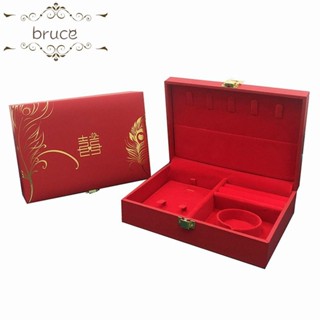 BRUCE 金色首飾套裝收納盒龍鳳紅色婚禮首飾展示盒方便天鵝絨復古大容量手鍊項鍊盒家用