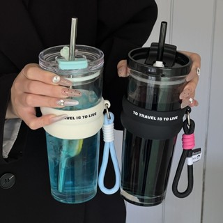 【折扣優惠】沐韓ins風玻璃杯帶蓋咖啡杯玻璃杯高顏值吸管耐高溫水杯便攜杯子