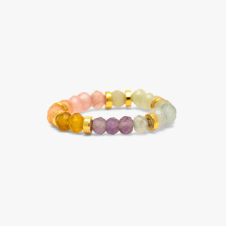 Pura Vida 美國手工 OMBRE RAINBOW BEAD STRETCH漸層彩虹石金色彈性戒指/ M/L號 eslite誠品