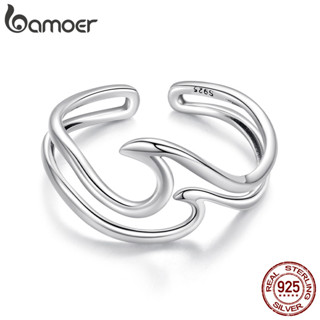 Bamoer 925 純銀可調節戒指海浪雙層設計珠寶女士禮物