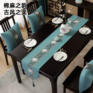 桌旗新中式古典風山水畫刺繡茶幾布藝長桌茶幾布棉麻中式流蘇餐桌墊餐桌布餐墊桌墊桌巾隔熱墊