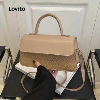Lovito 休閒平扣布料拼接大容量可調整長度女士小斜揹包 LFA74011