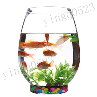 臺灣出貨 高白透明金魚缸圓形辦公桌生態創意水族箱生態缸傢用水培玻璃魚缸