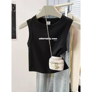 Chic☀甜辣純棉緊身t恤上衣潮ins鹽系短版吊帶背心女款2025夏季新款爆款 女生背心 小可愛上衣 女裝無袖衫 短袖背