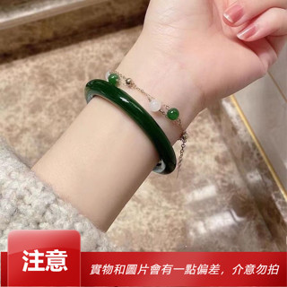 💎玉福祥珠寶💎 正品A新疆少女碧玉圓條玉鐲子老坑菠菜綠冰透碧玉手鐲細條叮噹鐲
