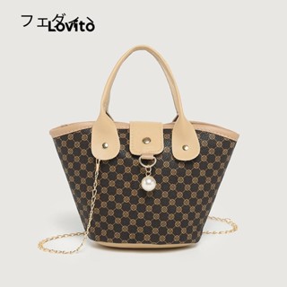 Lovito 休閒格紋復古印花大容量手提包簡約實用日常通勤女士小斜揹包 LFA67004