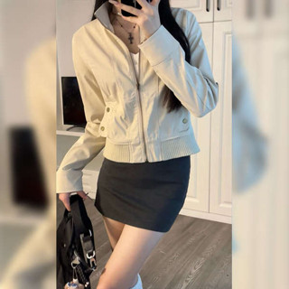 鴨絨外套 珊瑚絨外套 北極絨外套 美式短版薄款夾克外套女2025新款開春小個子春季流行穿搭小外套上衣