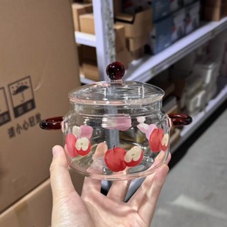 蘋果蓋子小燉盅耐高溫玻璃小奶鍋透明優格碗甜品碗家用可愛廚具小鍋