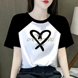 愛依依 短袖T恤 印花上衣 撞色T恤M-2XL夏季簡約時尚寬鬆大碼女裝學生打底上衣-3511.