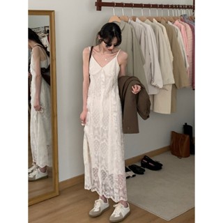 「SUNSHINE CLUB 」法式復古蕾絲吊帶洋裝2025春夏季荷葉邊高腰顯瘦中長裙