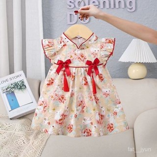 高質感 低價出🌈2024連衣裙夏裝時髦兒童公主裙小女孩週嵗禮服夏季中國風 COA5