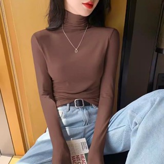 愛依依 上衣 長袖T卹 打底衫 小衫 S-2XL 新款莫代爾高領打底衫女內搭長袖修身顯瘦洋氣上衣-1246.