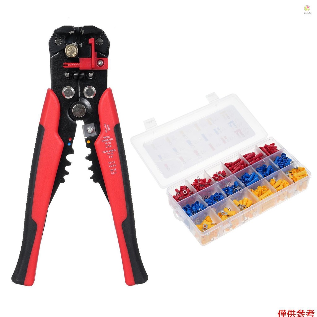 Casytw 電線端子壓接工具套件多功能剝線鉗 700 件冷壓預絕緣端子組可調壓接範圍的壓接鉗