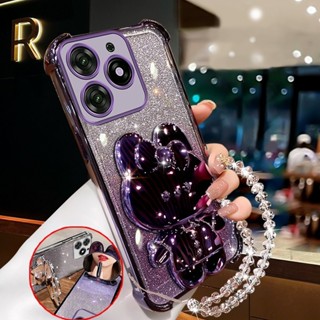 Tecno Spark Go 1 Pop 9 閃亮粉色手機殼防震兔子化妝鏡帶支架矽膠 TPU 軟殼 XXXDA 外殼
