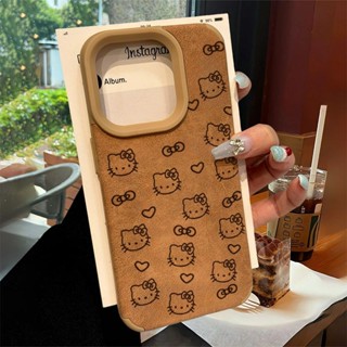 Ins Line 黑色 Hello Kitty 圖案棕色皮革圖案防摔手機殼適用於 iPhone 16 Promax 15