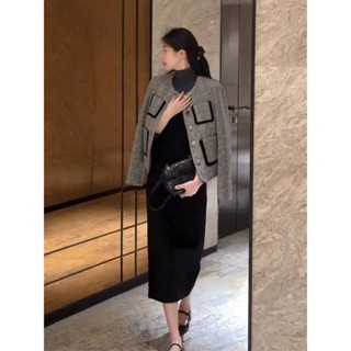 秋季2023新款女裝高階感輕熟風獨特超好看法式小香風灰色外套春秋