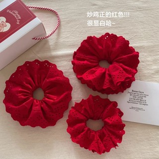 韓版輕奢高級感布藝蕾絲花邊大腸圈 ins森系法式復古風超大號雙層褶皺頭繩清新甜美少女髮飾