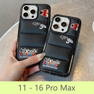 時尚棉絨羽絨服可愛企鵝pingu手機殻適用於iPhone 16 15 14 12 11 13 Pro Max