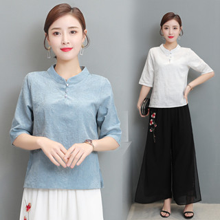 中式唐裝復古棉麻上衣女夏季禪意茶服佛系女裝立領民國風改良旗袍