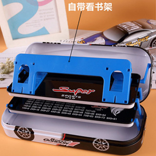 ≈鐵盒文具盒≈現貨 [5749人好評]男孩兒童 文具盒 三層 跑車汽車帶書架 鉛筆盒 鐵盒 小學生六一生日禮物