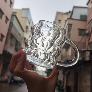 工廠批發ins小眾設計彩色玻璃杯 高顏值高硼矽玻璃水杯咖啡牛奶杯