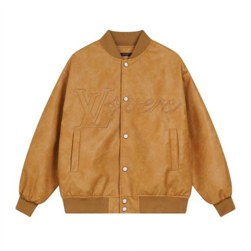 LV2024秋冬男女機車棒球服外套新款刺繡小羊皮休閒純色夾克 LGYL