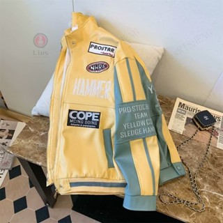 Lius 高級夾剋感機車服外套男士ins潮牌寬鬆賽車服潮流美式pu皮棒球服