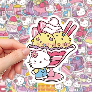 【現貨】102張HelloKitty美食凱蒂貓貼紙可愛冰激凌蛋糕創意防水卡通貼畫 水杯貼紙 冰箱