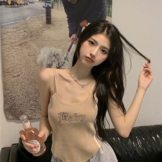 【2809人收藏】夏季辣妹小弔帶背心女短款修身網紅刺繡字母印花內搭打底外穿上衣