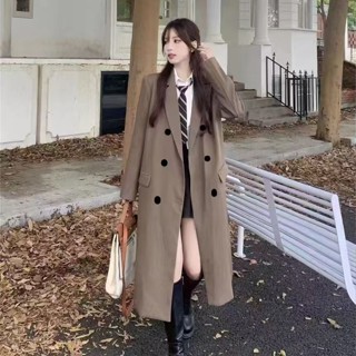 💖臺灣出貨💖 韓版高階感ins時尚大衣外套女 黑色長款西裝風衣外套 春秋2024新款流行休閒大衣 長版大衣外套