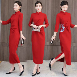 越南奧黛旗袍女傳統民舞碎花刺繡婚紗晚禮服